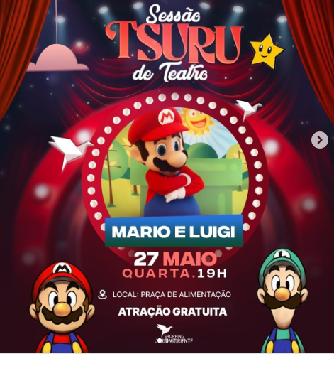 Mario e Luigi invadem shopping Jardim Oriente com teatro gratuito para famílias
