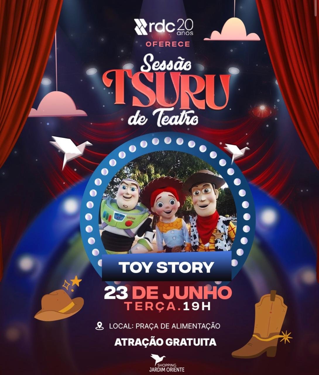 Sessão Tsuru de Teatro traz aventura inspirada em Toy Story ao Shopping Jardim Oriente