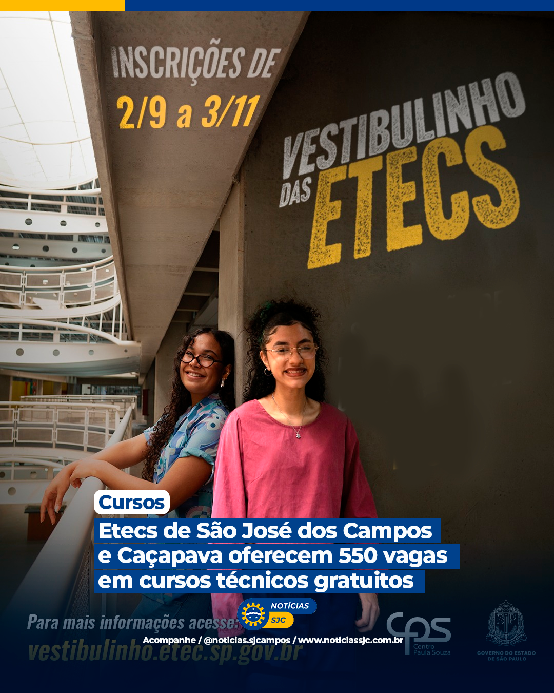 Etecs de São José dos Campos e Caçapava oferecem 550 vagas em cursos técnicos gratuitos